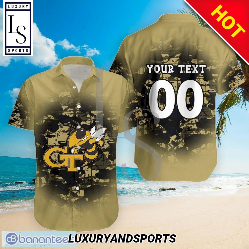 NCAA Georgia Tech Yellow Jackets Custom Text Number Camouflage Trendy Hawaiian Shirt Aloha Shirt