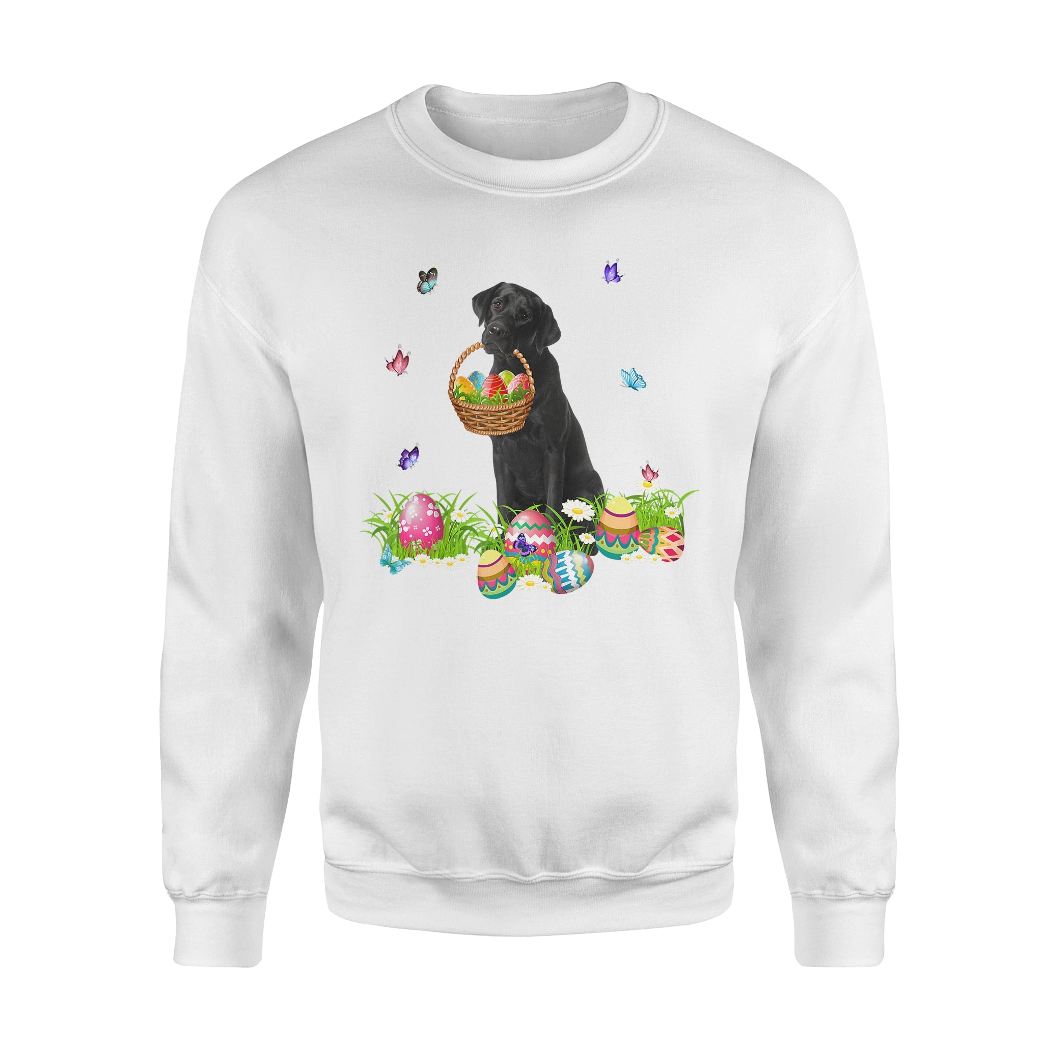 Dog Lover Bunny Black Labrador Dog Easter Eggs – Standard Crew Neck Sweatshirt