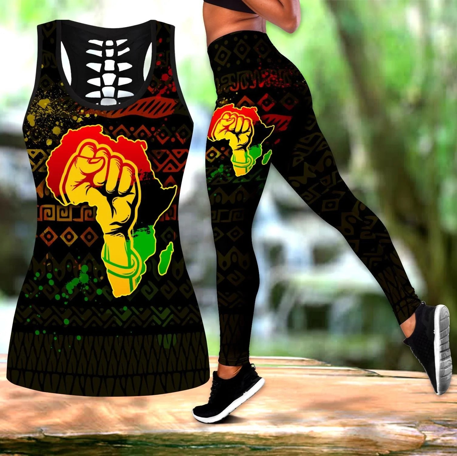 Proud Of African Legging And Hollow Tank Top, African Juneteenth Women’S Leggings Running Winter, Juneteenth Gift For Her