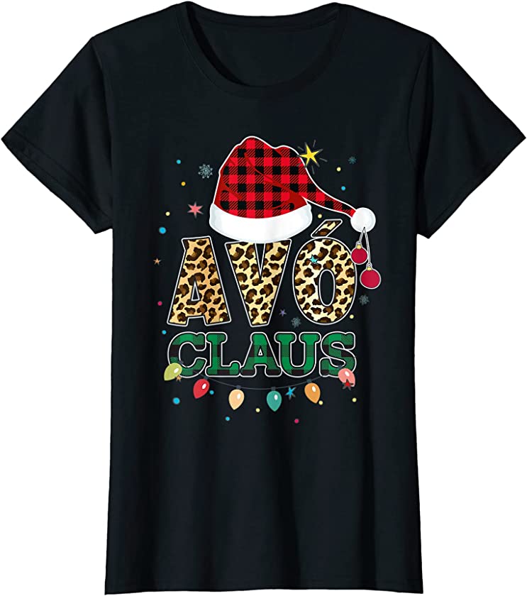 Womens Cute Avo Claus Santa Hat Grandma Avo Buffalo Leopard Xmas T-Shirt