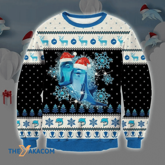 Citybarks [Ugly Sweater] Merry Xmas Adorable Couple Dolphin Happy Ever After Ugly Christmas Sweater