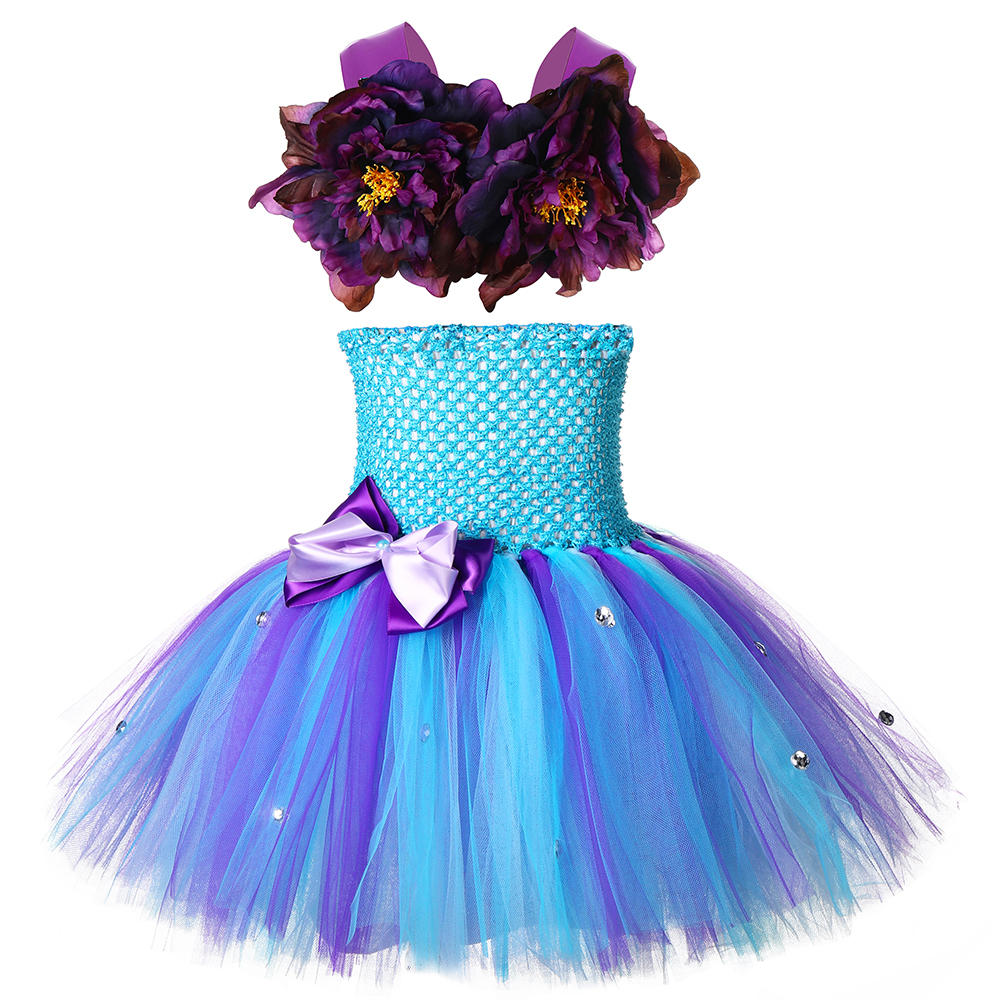 2pcs Mermaid Tutu Dress for Girls Princess Birthday Party Dresses with Flowers Mermaid Dress Up Costumes Kids Baby Girl Outfits alx