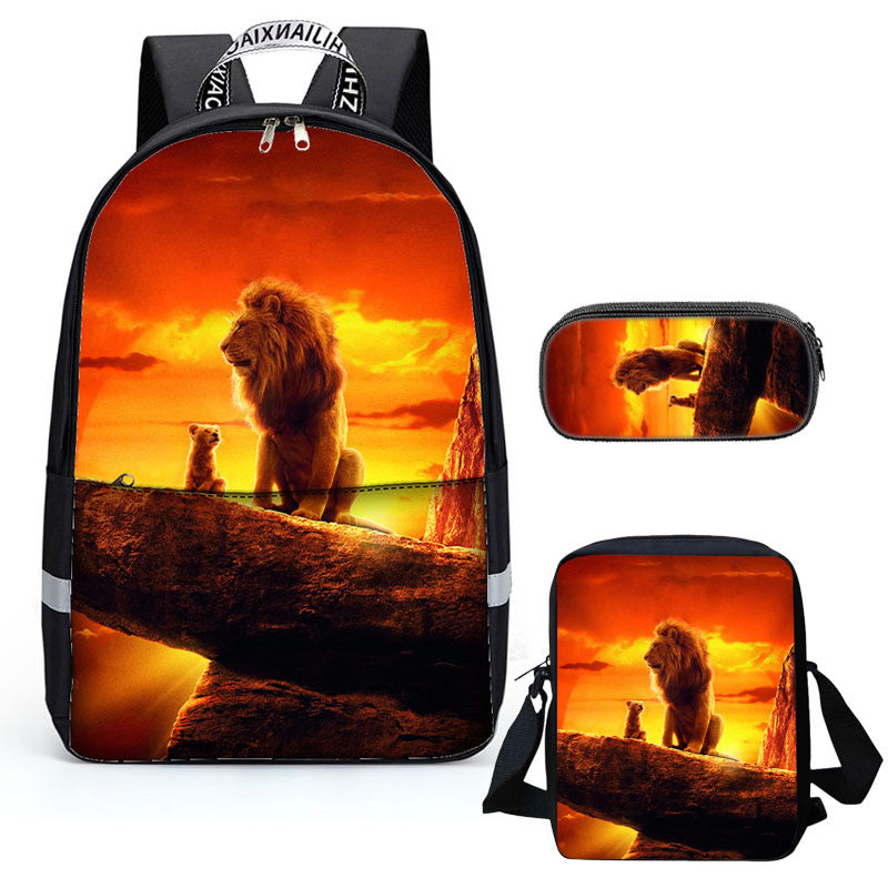 Unique  Designs 3D Animal  Lion School Backpack With Lunch Bag Pencil Case