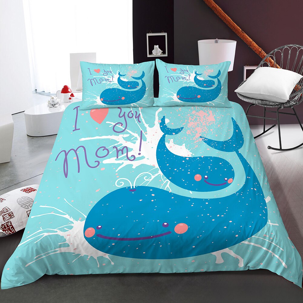 Cartoon Sea Turtle Whale Pattern Cover Bedspread Children Bedroom Duvet Cover Bedding Set Bed Decor