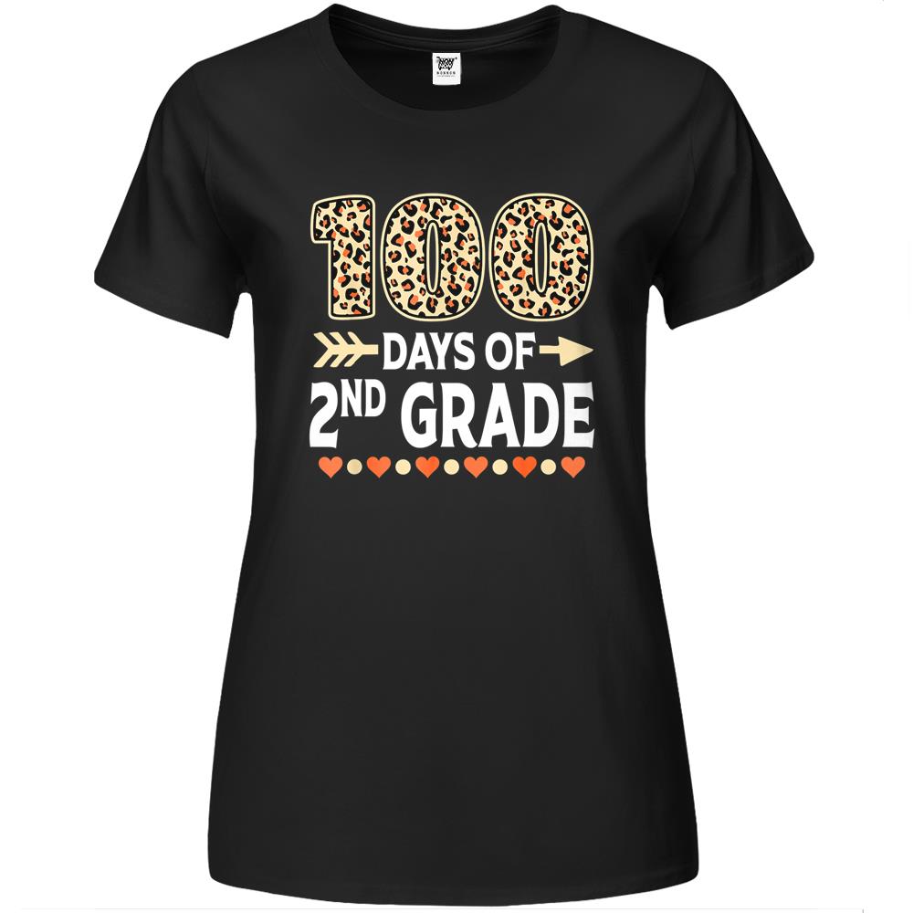 100 Days Of Second Grade Teacher 100Th Day Of School Leopard Premium Womens T Shirts