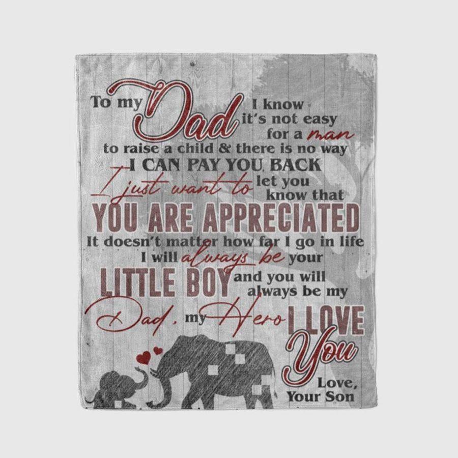 To My Dad Elephant From Son You Are Appreciated Gift For Birthday Gift For Father’S Day Home Decor Fleece Blanket