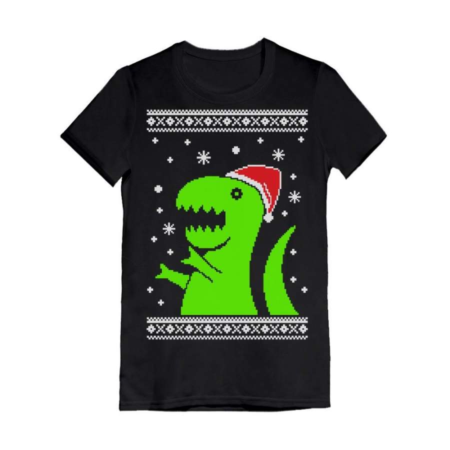 Big Green Trex Santa Ugly Christmas Sweater – Funny Toddler Kids Girls’ Fitted T-Shirt