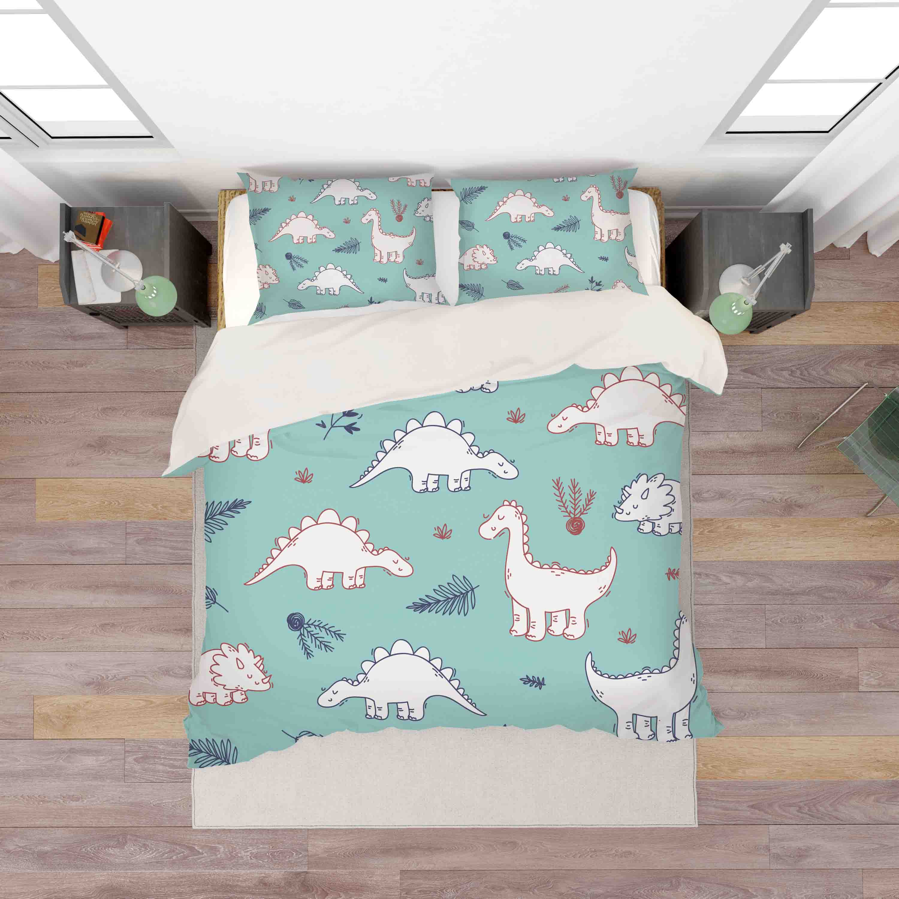 3D Dinosaur Pattern Green Quilt Cover Set Bedding Set Pillowcases 32