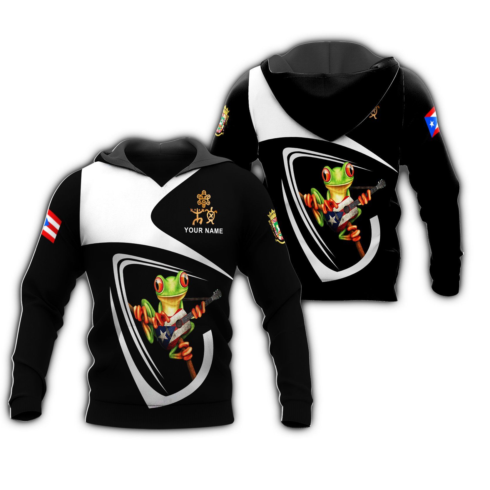 Eddora™ Personalized Puerto Rico Frog All Over clothes 3D Hoodie, Zip- SPLV4