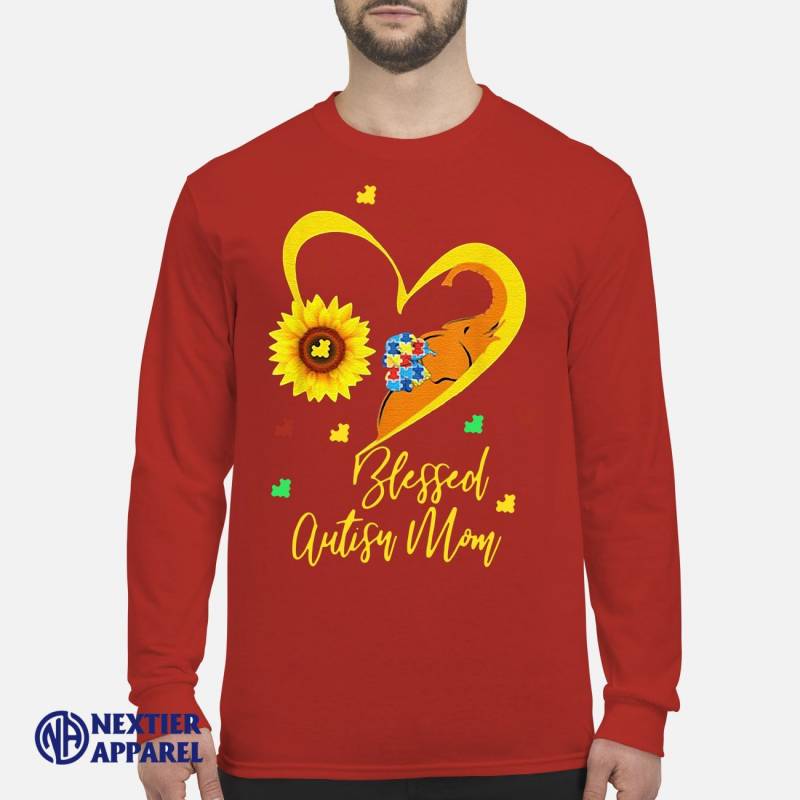 Sunflower Elephant Blessed Autism Mom Autism Awareness Women’s T-Shirt Men’s Long Sleeved T-Shirt