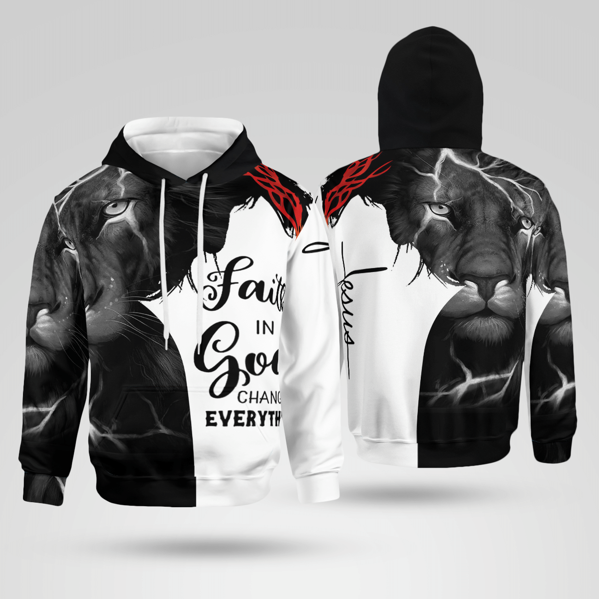 Wooni Lion Jesus Faith In God Black And White 3D Printed Hoodie And Zip Hoodie