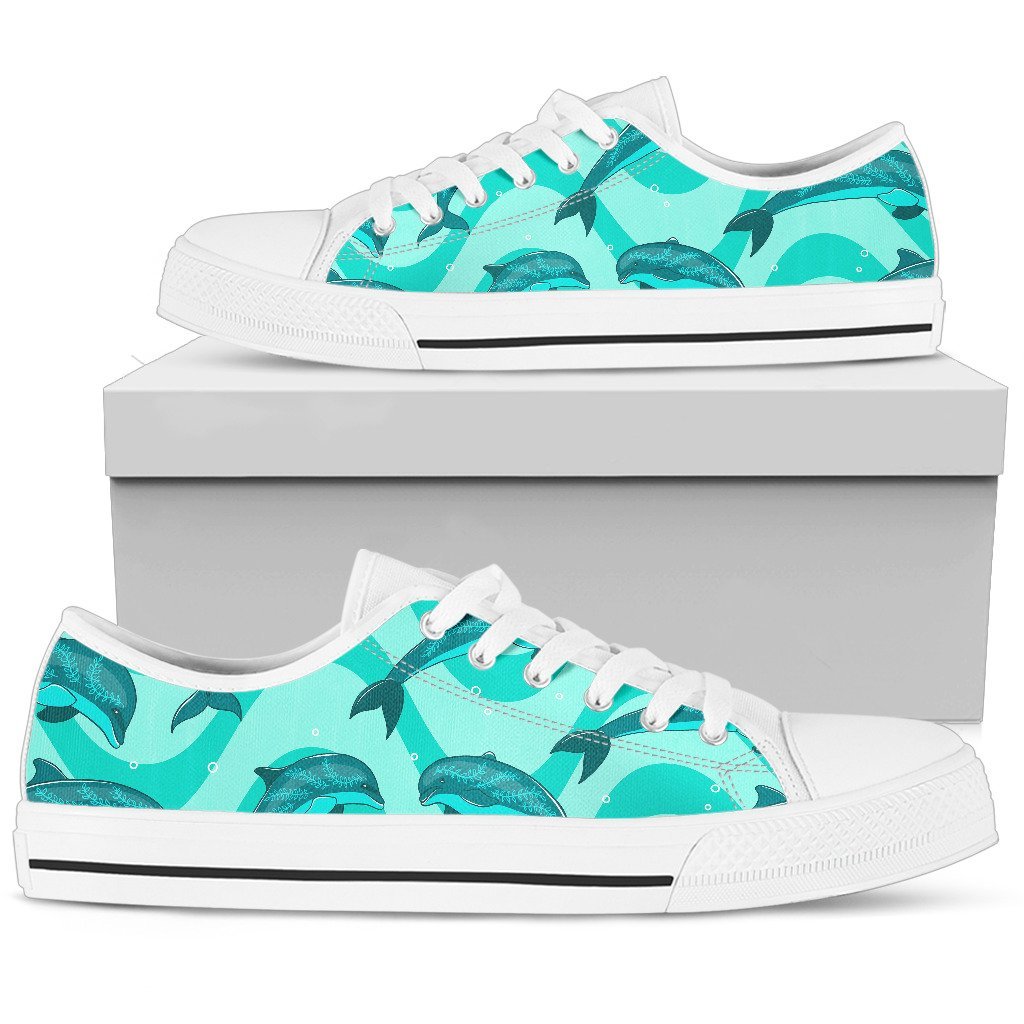 Dolphin Wave Print Men Low Top Shoes