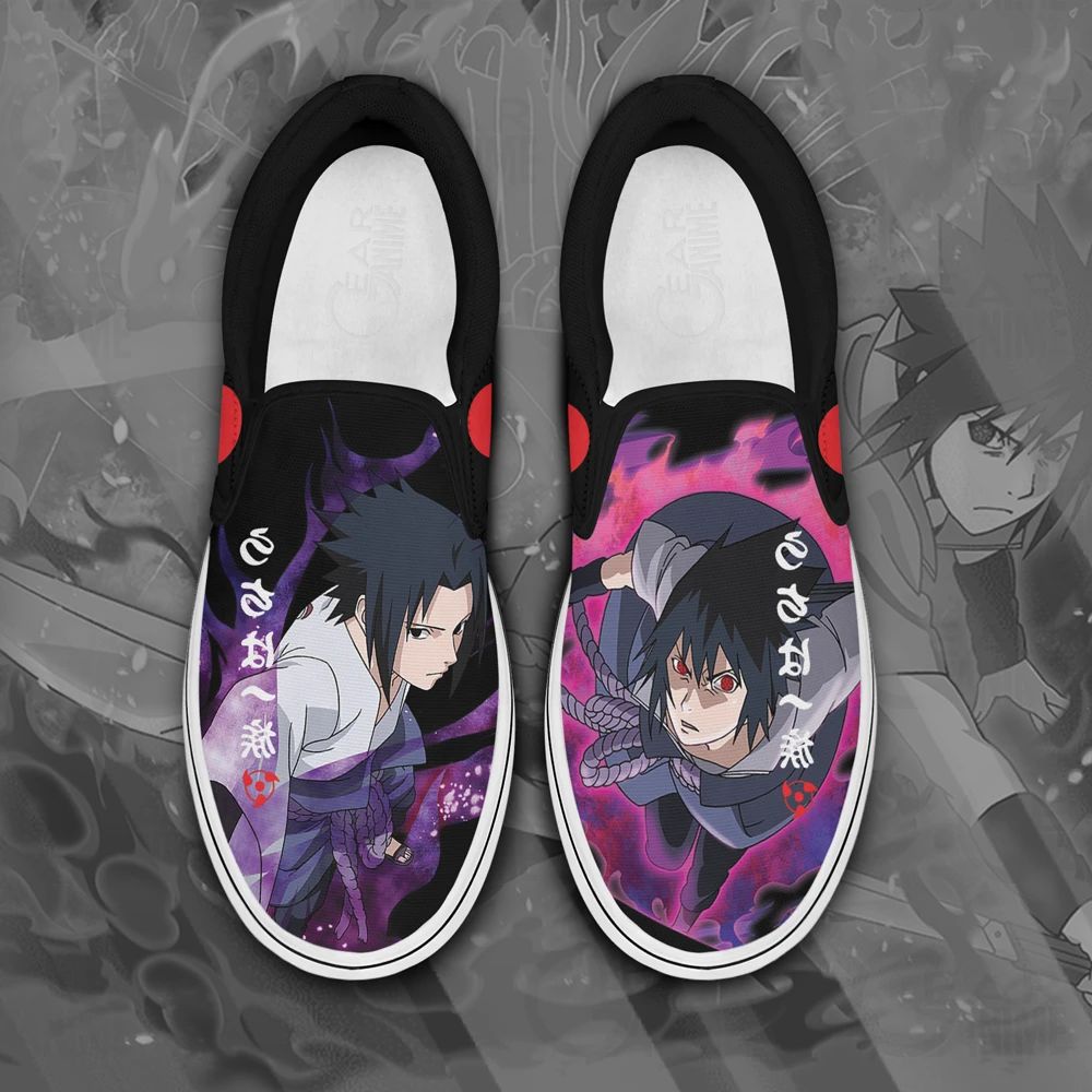 Uchiha Sasuke Slip On Sneakers Custom Anime Naruto Shoes Unisex Men Women