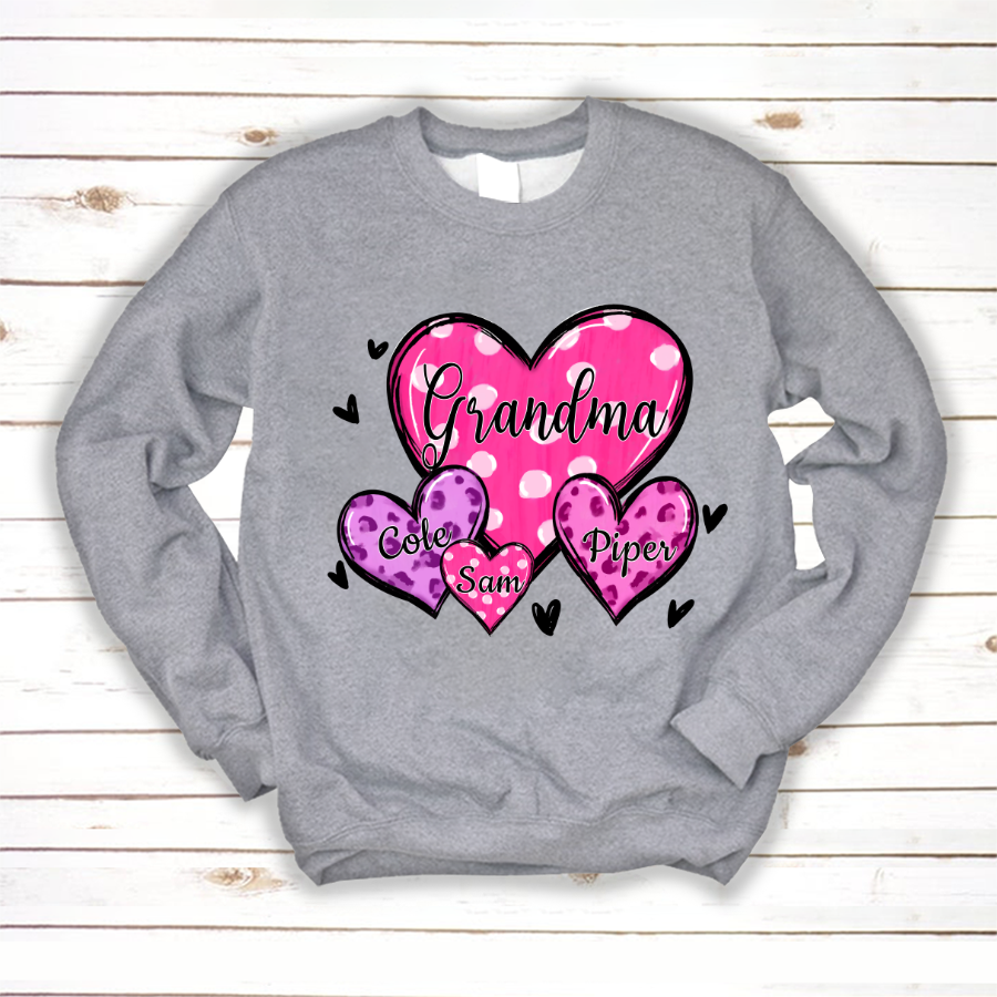 Grandma Hearts With Grandkids Leopard Sweatshirt