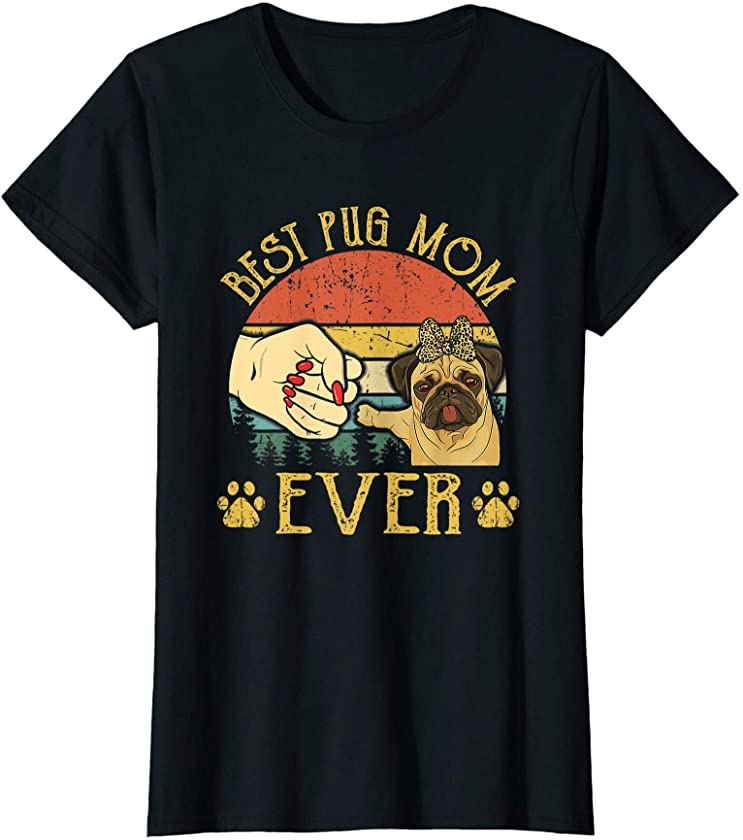 Womens Retro Vintage Best Pug Mom Ever Leopard Shirt Gifts T-Shirt