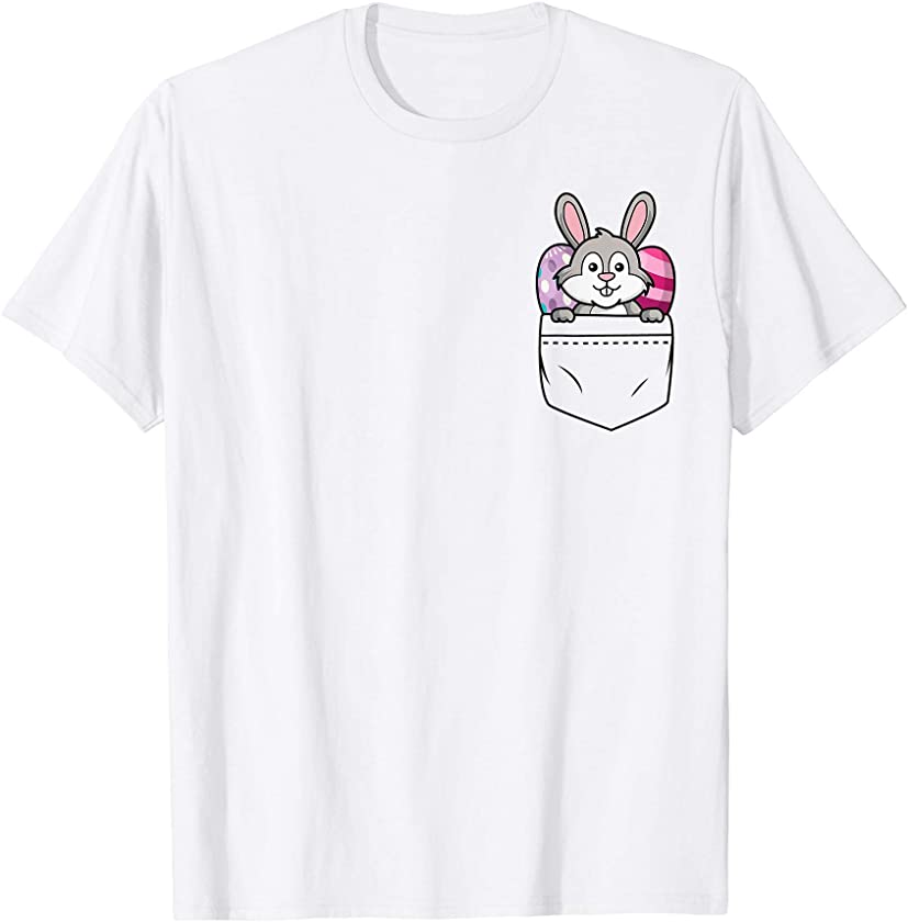 Kawaii Easter Bunny | Funny Easter Rabbit and Eggs Pocket T-Shirt