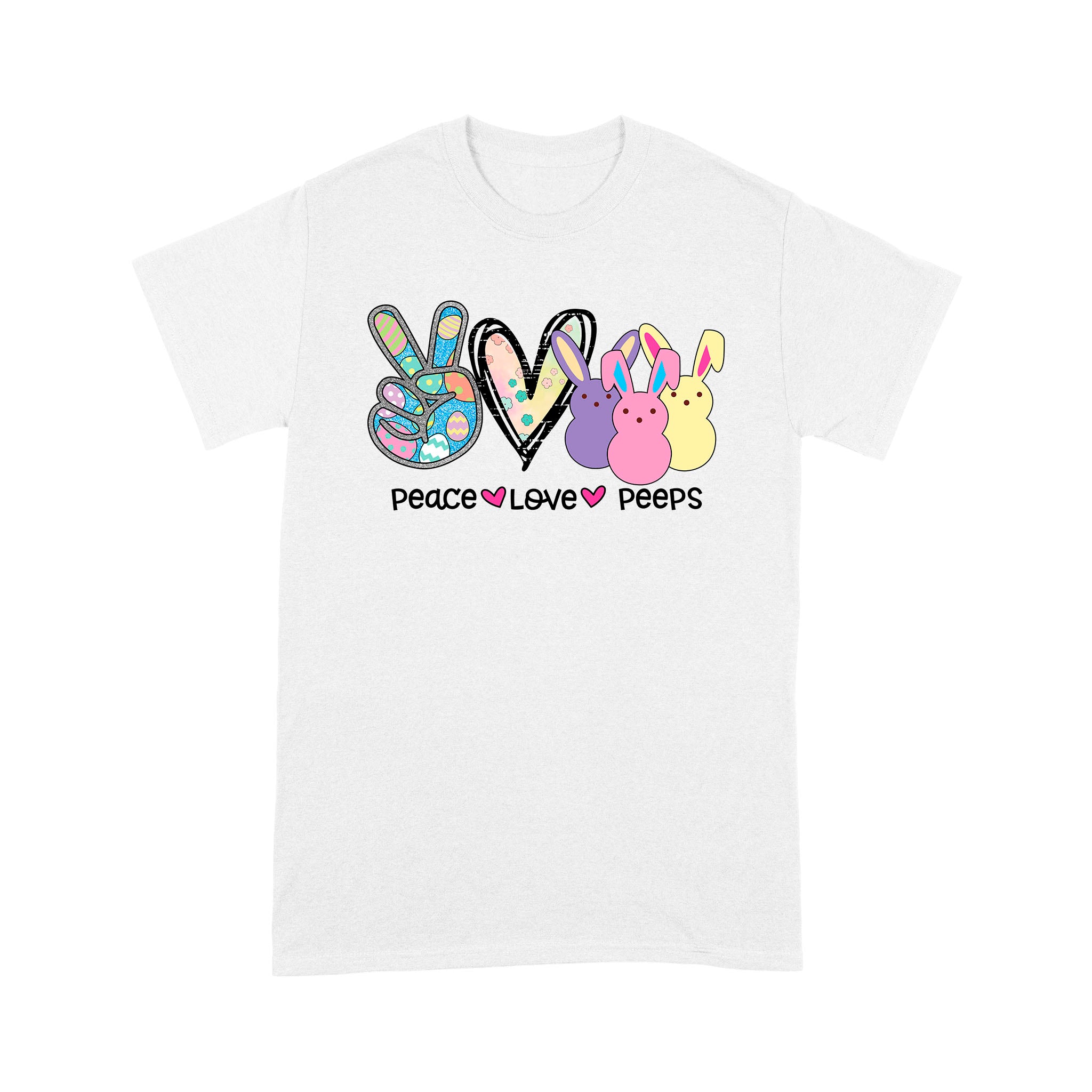 Dng Fashion ‘S Cute Peace Love Peeps Funny Easter Shirt Bunny Gift Tee – Standard T-Shirt