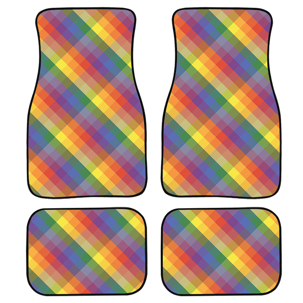 Rainbow Lgbt Plaid Pattern Print Front And Back Car Floor Mats, Front Car Mat