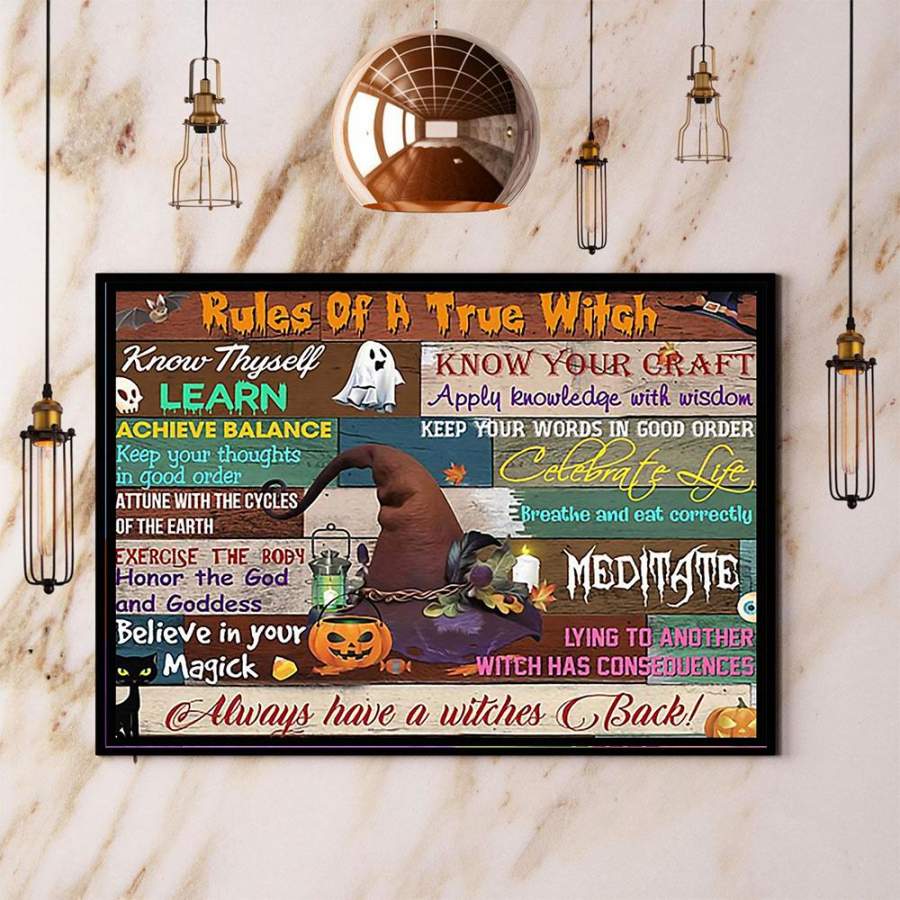 Rules of a true witch Halloween paper poster no frame/ wrapped canvas wall decor full size