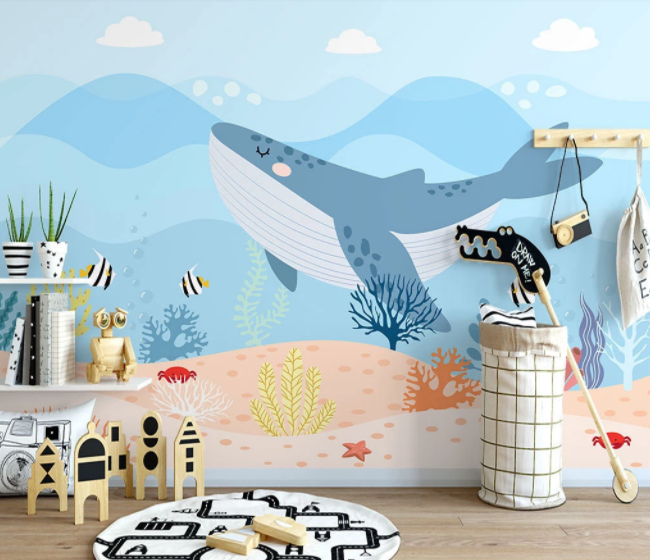 3D Cartoon Ocean Dolphin Wall Mural Wallpaper Lqh 192