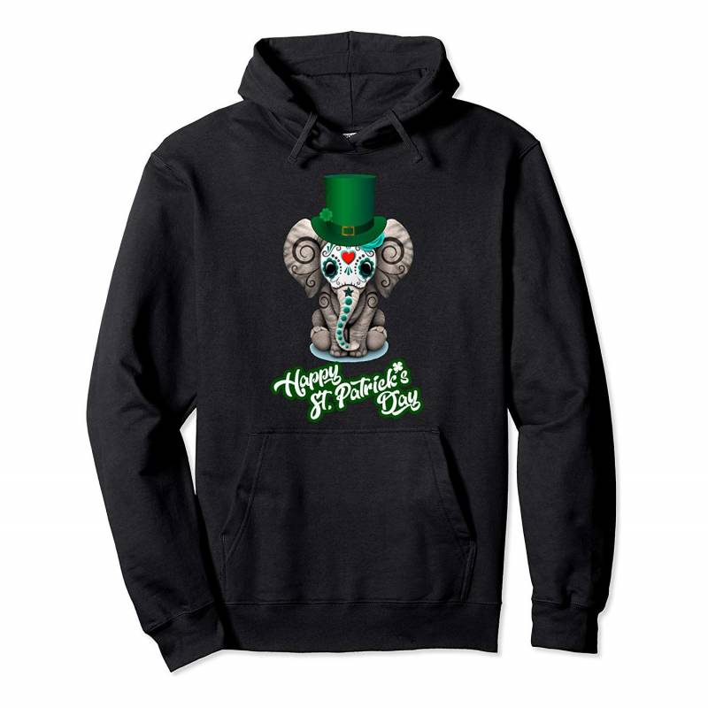 Happy St. Patricks Day Sugar Skull Elephant Pullover Hoodie