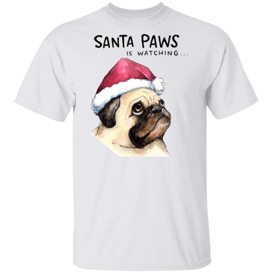 Santa Paws Is Watching Pug Dog Santa Hat Holiday Christmas Sweater Shirt, Hoodie
