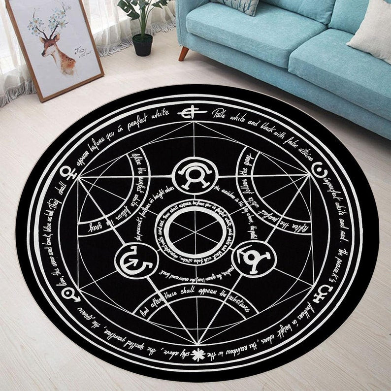 Circle Cool Japanese Anime Manga, Floor Rug, Carpet Room, Doormat, Non-Slip, Round Chair Mat,Decor Carpet, Fullmetal,Alchemist Transmutation