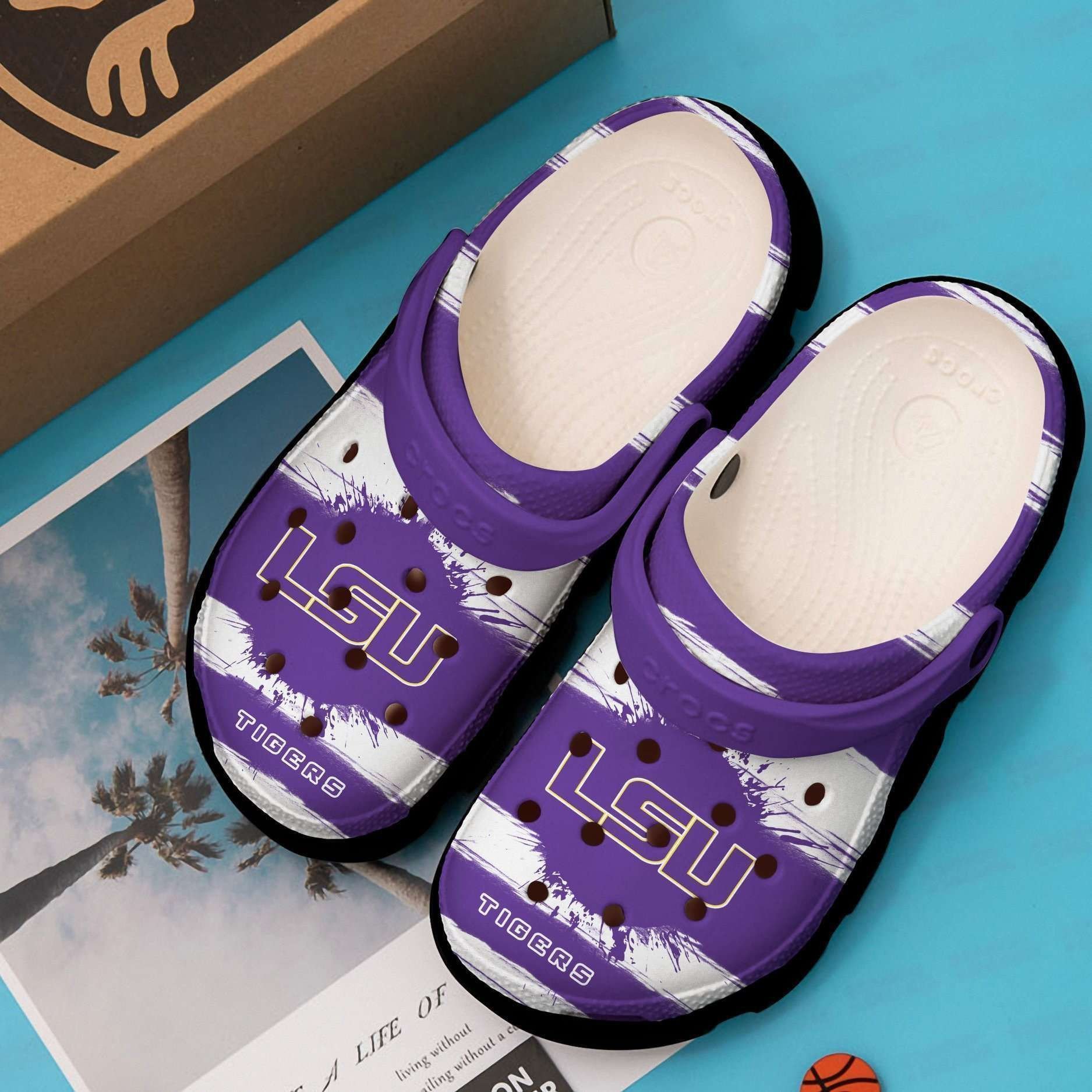Lsu Tigers Logo Pattern Crocs Classic Clogs Shoes In Purple & White ...