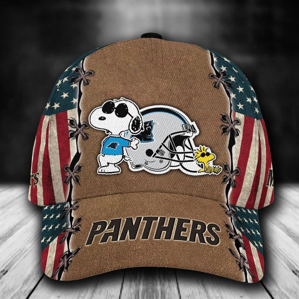 Personalized Carolina Panthers Snoopy Usa Flag All Over Print 3D Baseball Cap – Brown