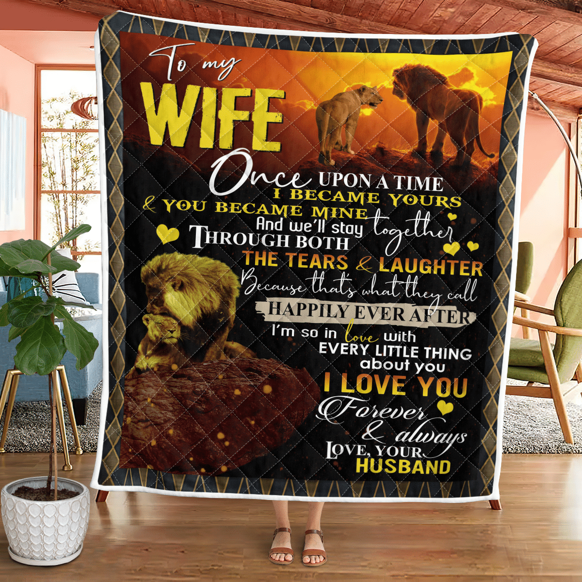 To My Wife I Love You Forever – Lion Quilt Wq080322218