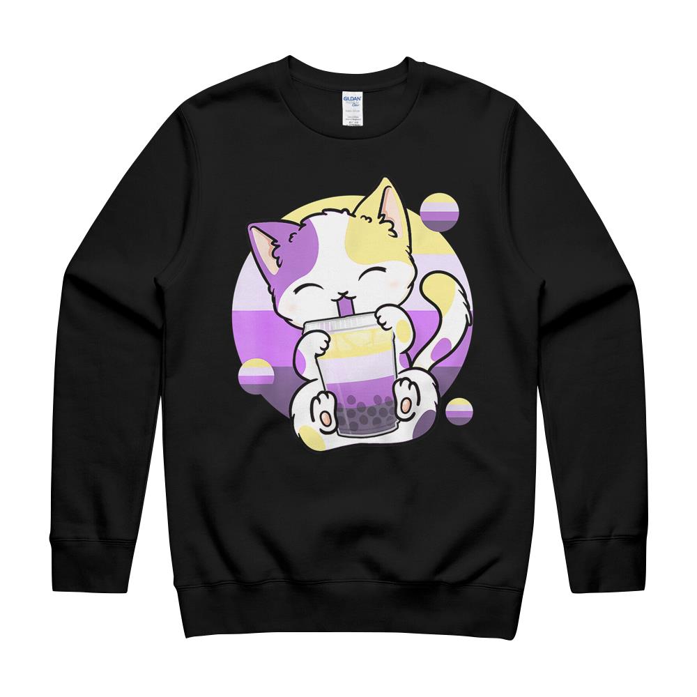 Cat Boba Tea Bubble Tea Anime Kawaii Neko Non-Binary Kitten T-Shirt Crewneck Sweatshirt