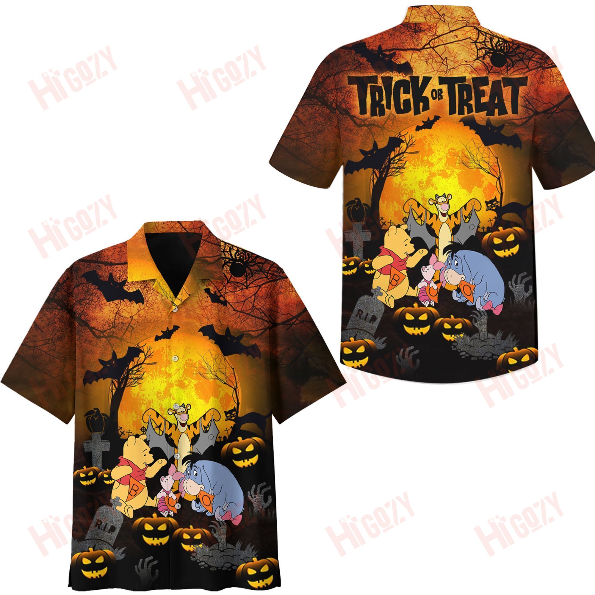 Winnie The Pooh Halloween Shirt, Eeyore Tigger Piglet Pooh Bear Halloween Hawaiian Shirt Fall Family Beach Gifts For Him Her Couple