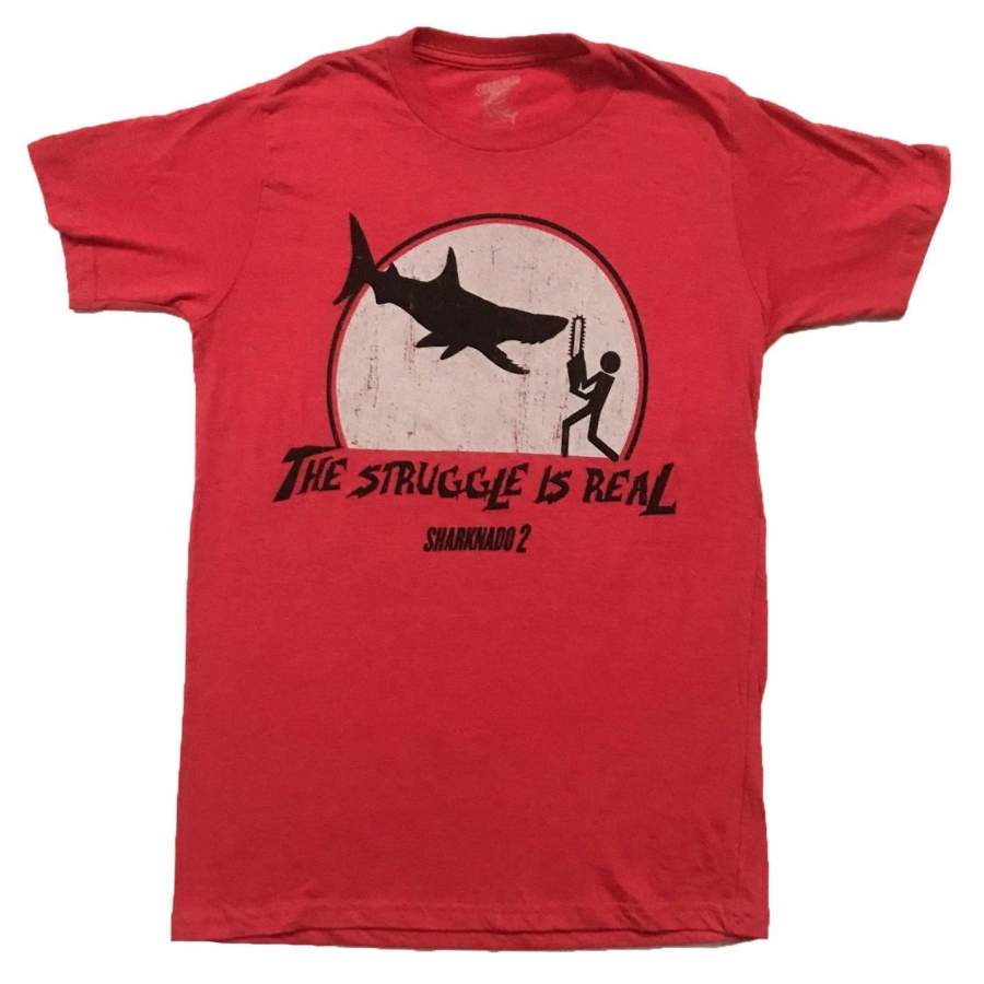 Sharknado 2 Men’s The Struggle Is Real Shark Licensed T-Shirt Heather Red New