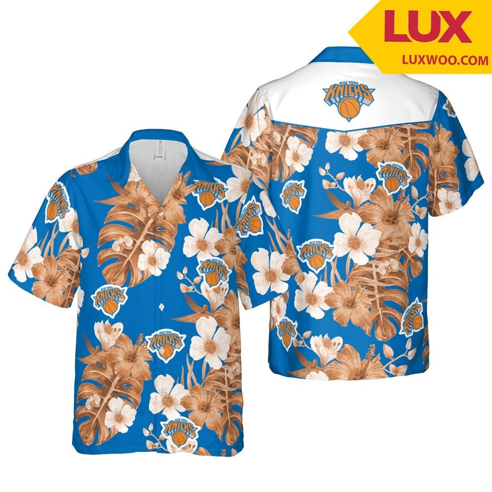 NBA New York Knicks White Orange Tropical Flowers Hawaiian Shirt