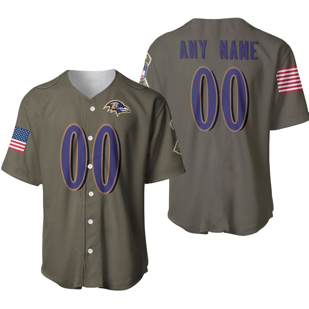 Baltimore Ravens NFL Football Deion Sanders Salute To Service Retired Player Olive 3D Designed Allover Custom Gift For Baltimore Fans Baseball Jersey