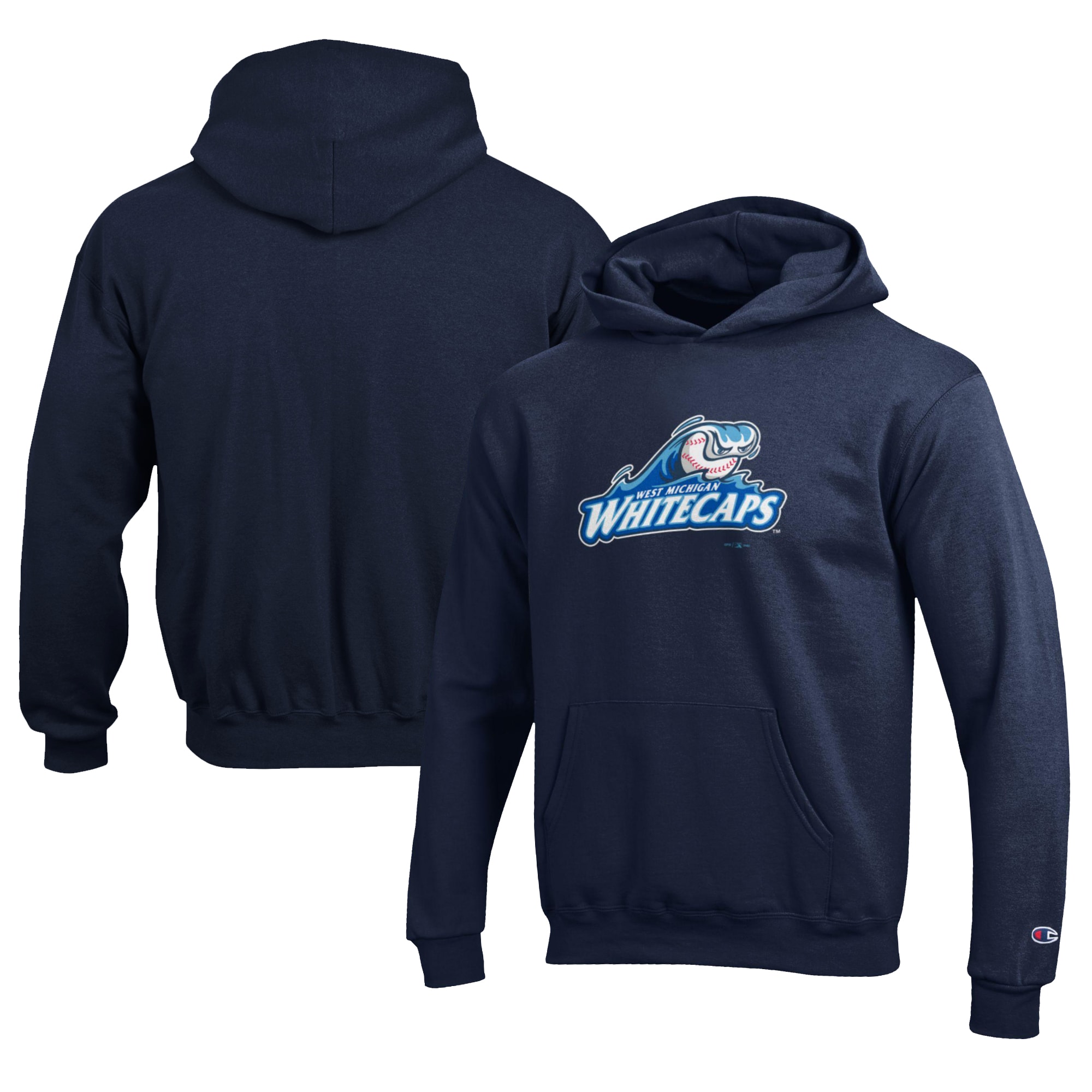 Youth West Michigan Whitecaps Champion Navy Eco Powerblend Pullover Hoodie