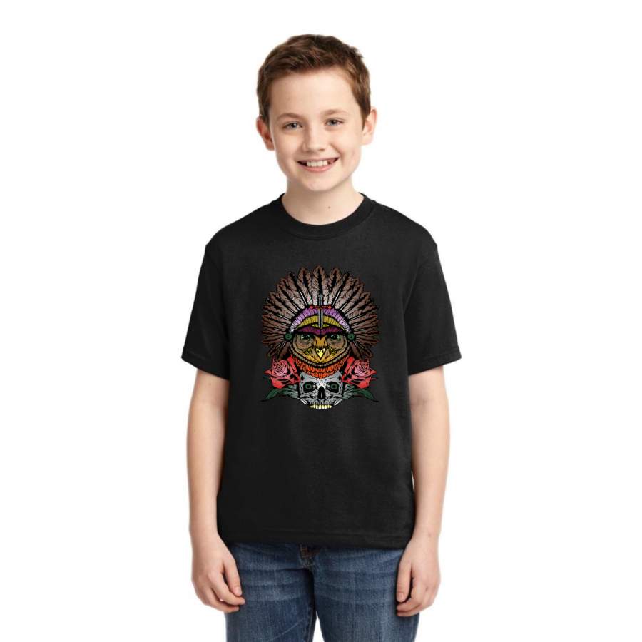 Funny Bird Chief Skull and Roses Vintage Pop Culture Boys Graphic Youth T-Shirt