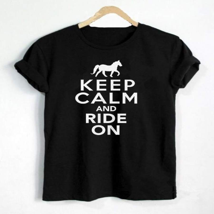 Women’S T-Shirt Cotton Casual Funny Keep Calm And Riding Horse Letter Print T-Shirt For Women’S Top T-Shirt