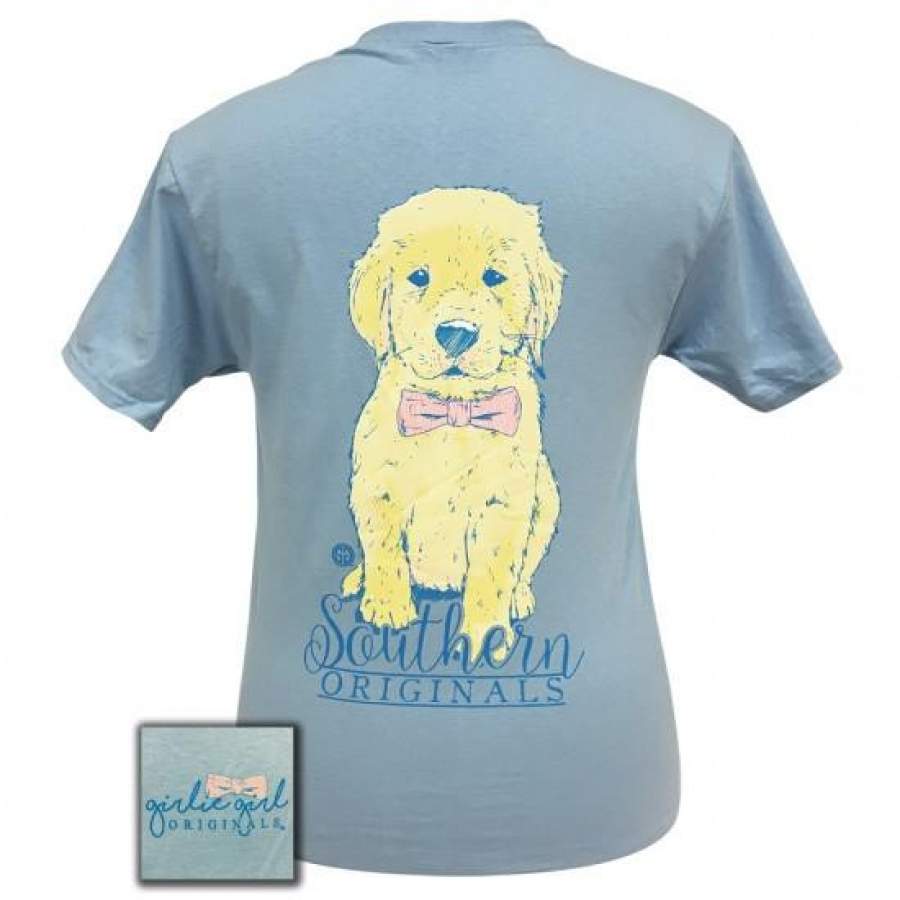 SALE Girlie Girl Preppy Bowtie Puppy Blue T-Shirt