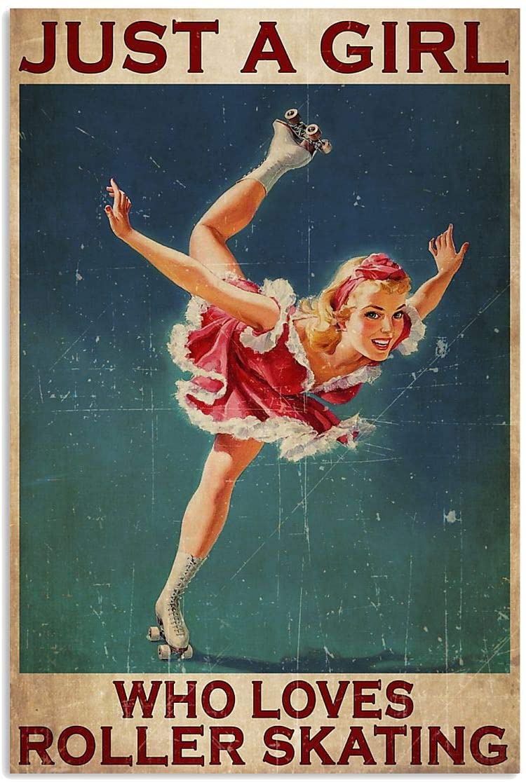 Vintage Roller Skating Girl Poster Art Print      Home Decor Gift For Men Women Family Friend On Birthday Xmas