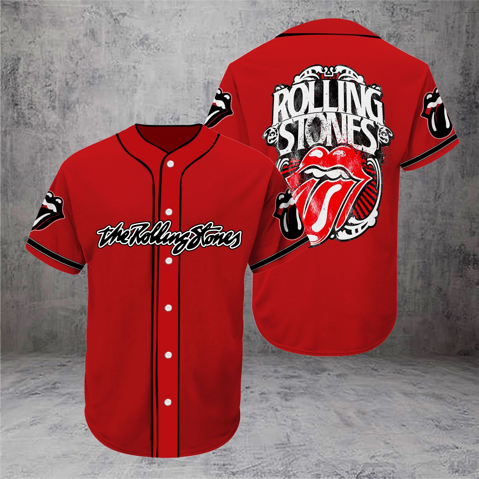 Band The Rolling Stones Red Baseball Tee Jersey T-Shirt