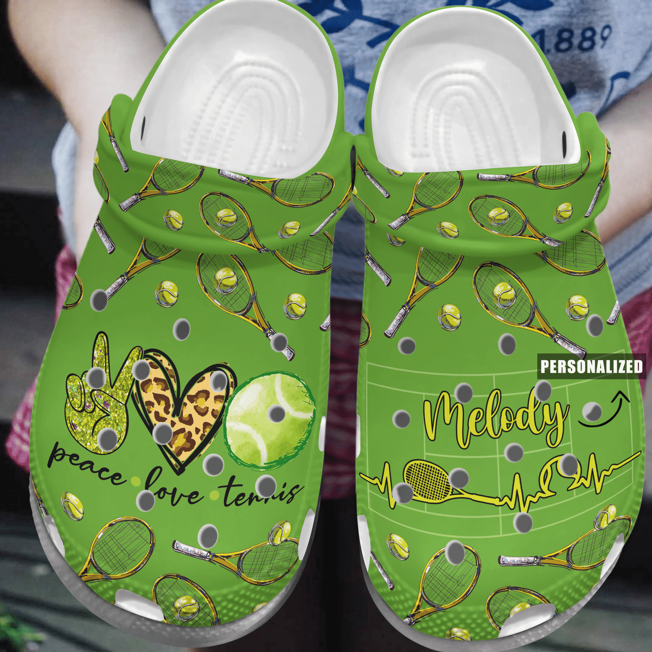 Peace Love Tennis Personalized Clog, Custom Name, Text, Color, Number Fashion Style For Women, Men, Kid, Print 3D