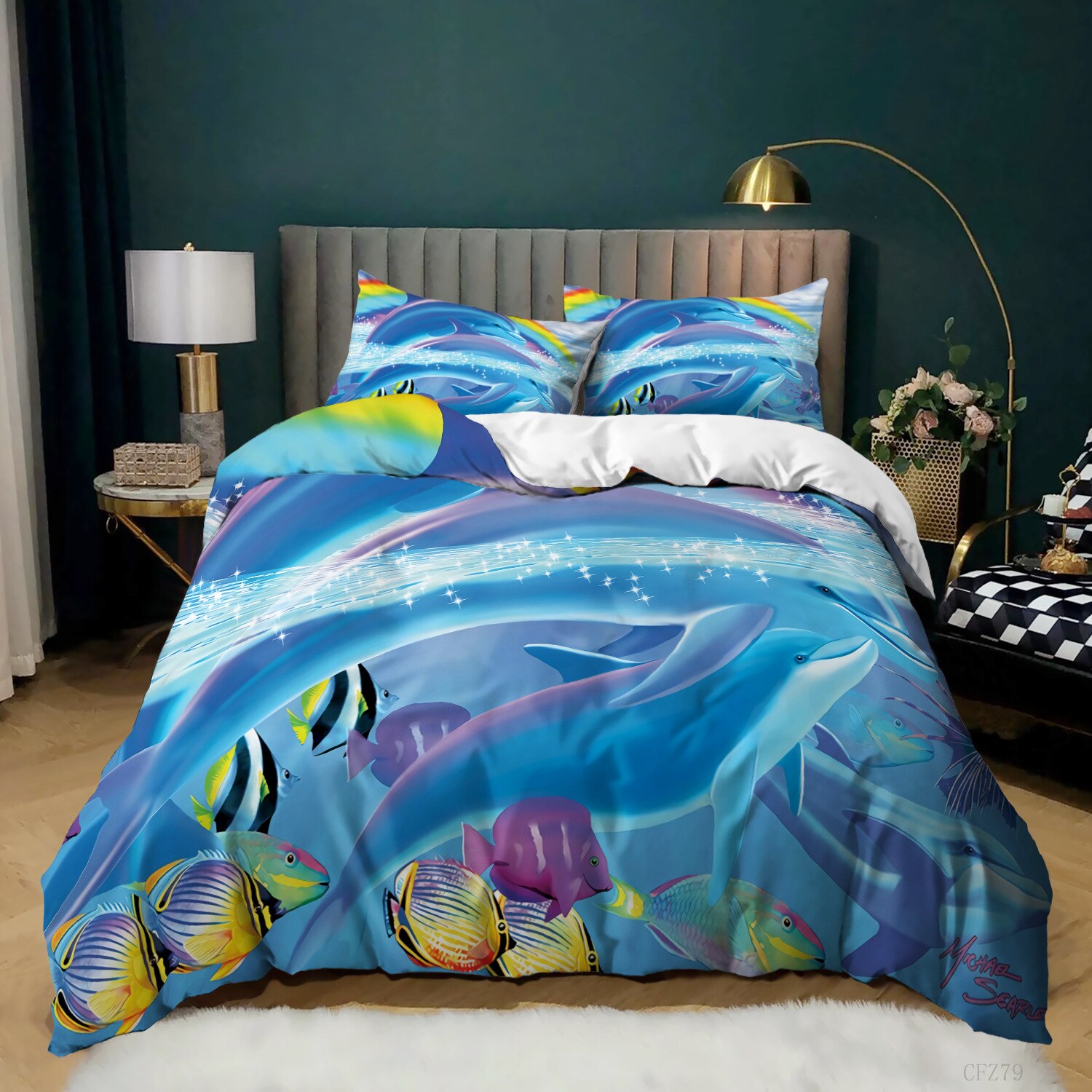 Ocean Style Series Double Size 3Pc Bedding Set Underwater World Whale Jellyfish Skate Kid 2Pc Pillowcase Duvet Cover Kint