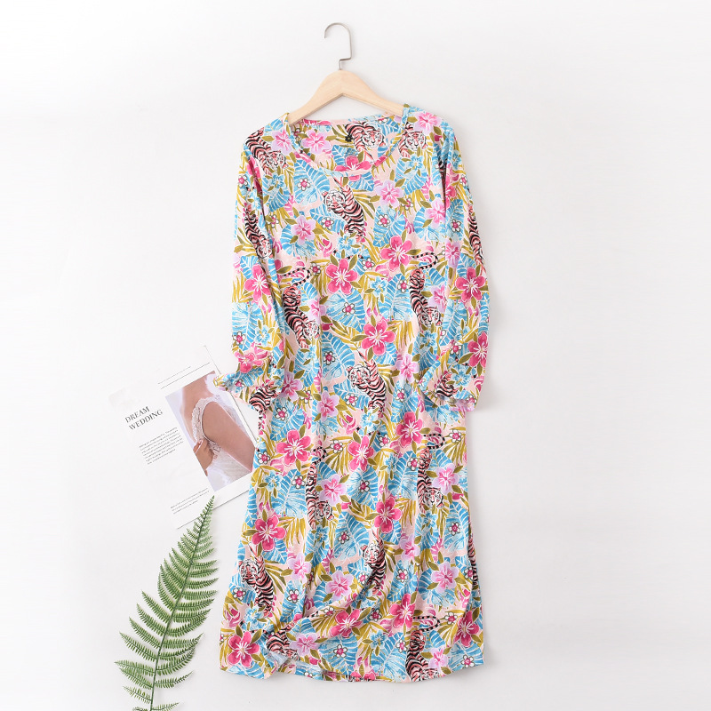 2022 Spring Autumn Women Casual Cartoon Night dress Cotton Nightgown Female Long sleepshirt Plus size dresses Vestidos feminino alx