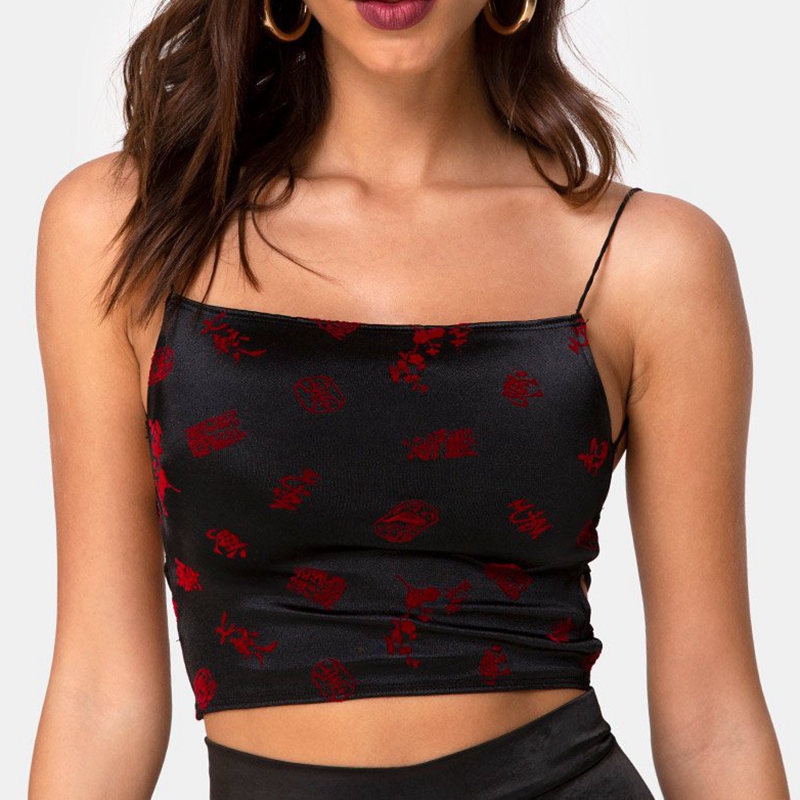 2021 Sexy Backless Bandage Cami Spaghetti Strap Top Summer Goth Sleeveless Cropped Y2K Streetwear Women Black Red Clothes alx