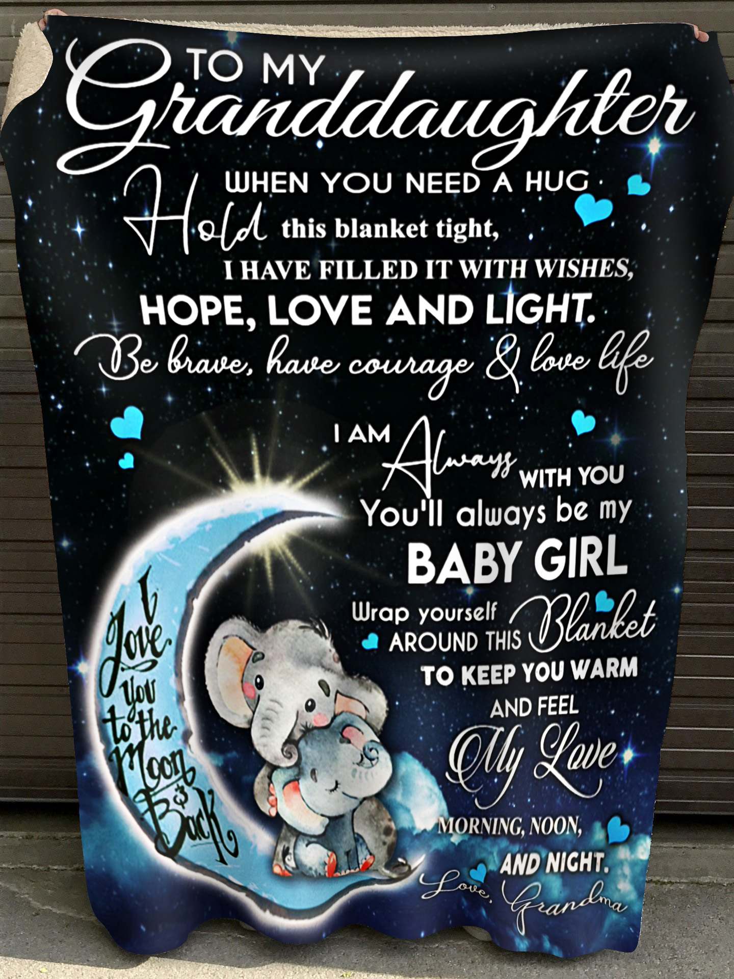 To My Granddaughter From Love Grandma Quilt Blanket | Elephant And Moon Night Quilt Blanket