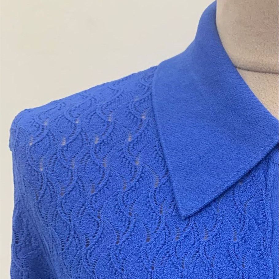 Autumn Winter Women’s Blue Knitted Robe Turn-down Collar Hollow out Long Sleeve 2022 New Fashion Female Midi Dress alx