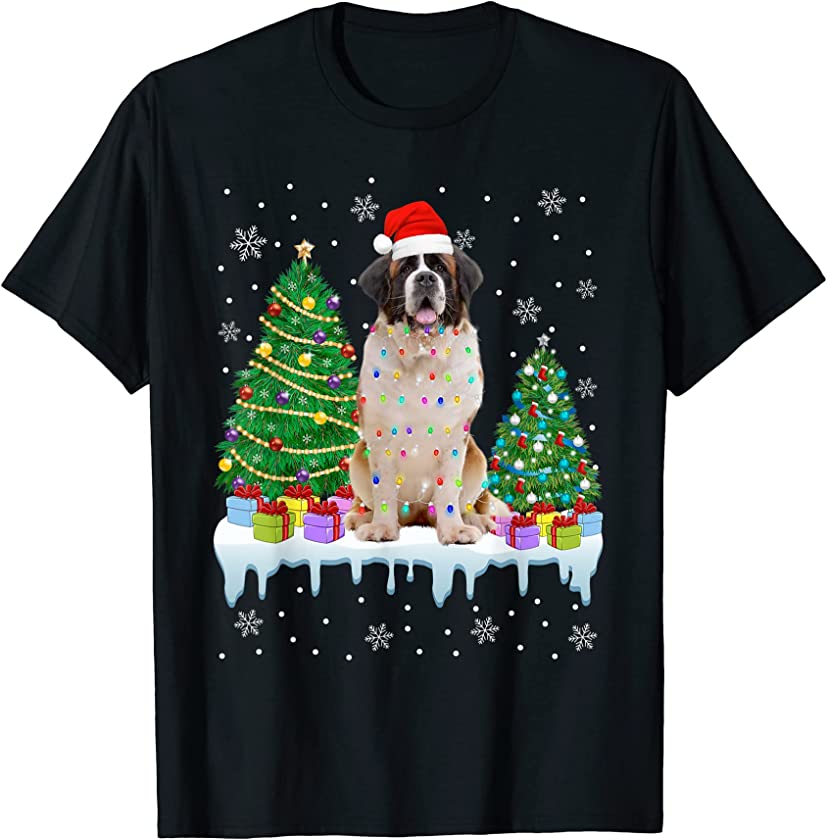 Bernard Dog Christmas Tree Funny Xmas Lights Puppy Lover T-Shirt