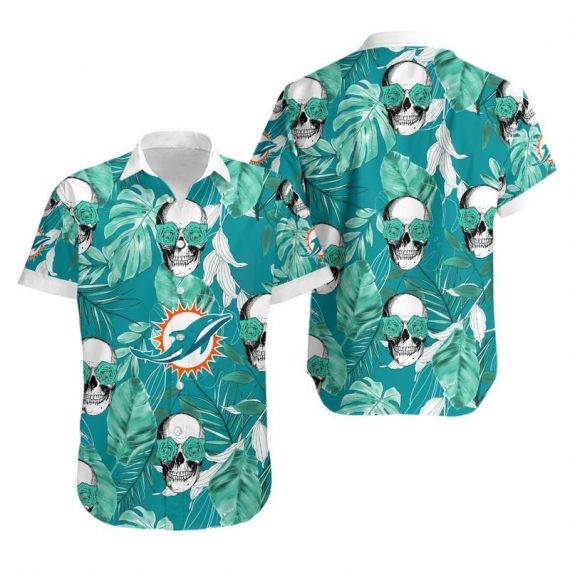 Gift For Husband Gift For Dad Miami Dolphins Coconut Leaves And Skulls Hawaiian Shirt Mh54