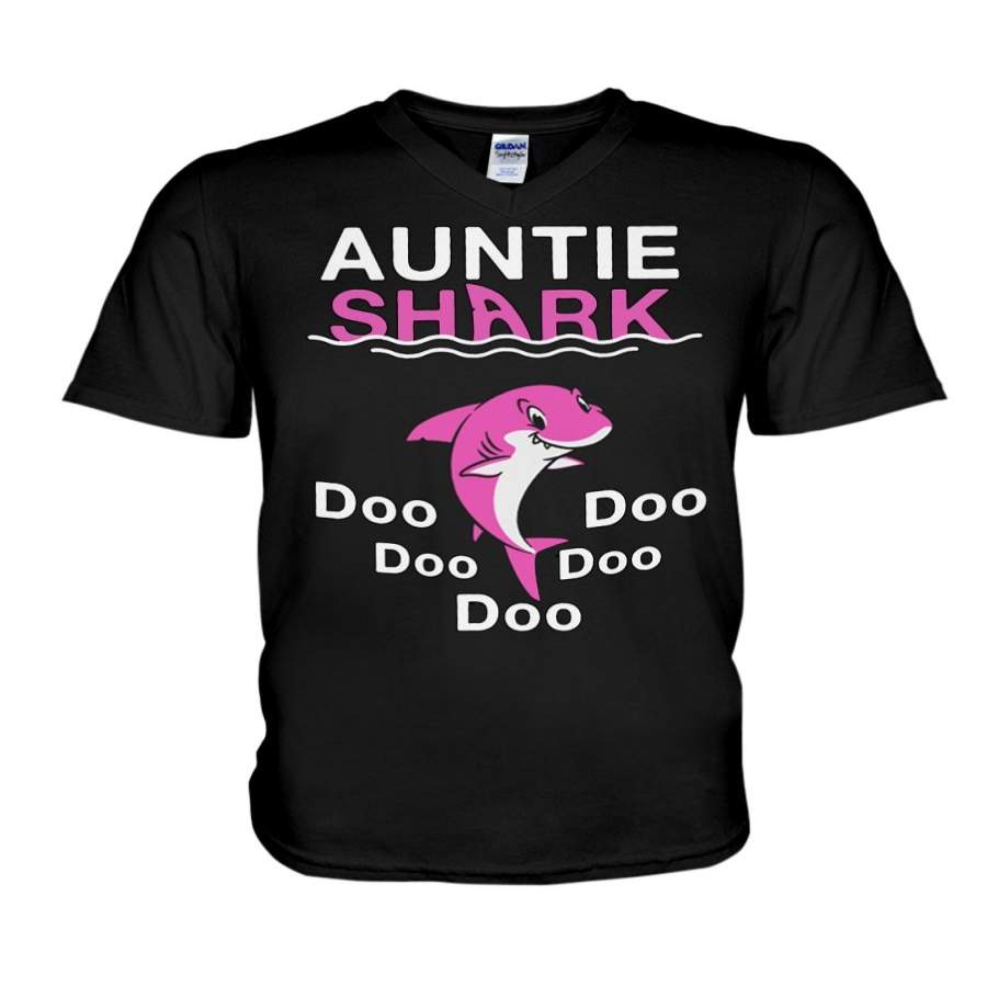 Auntie Shark Custom Design For Cute Girls Guys V-Neck